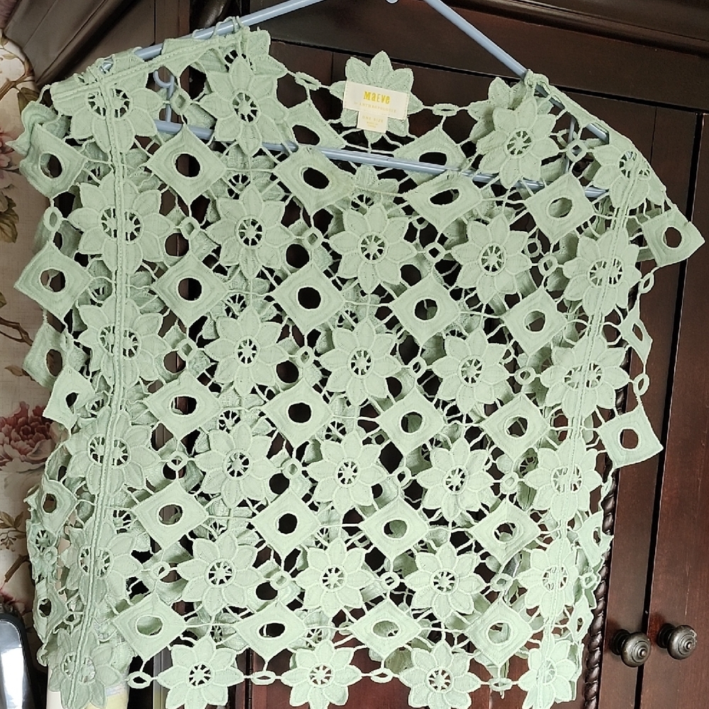 Maeve By Anthropologie Mint Green Floral Crochet Top